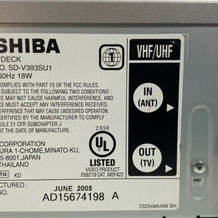 Toshiba SD-V393 DVD VCR Combo Player model