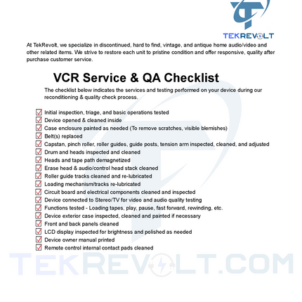 VCR Checklist