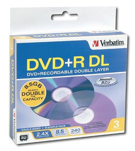 Verbatim DVD Recordable DVD+R DL 8.5 GB 3 Pack Jewel Case