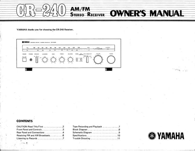 Yamaha CR-240 Receiver Owners Manual