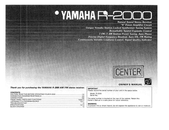 Yamaha R-2000 Receiver Owners Manual
