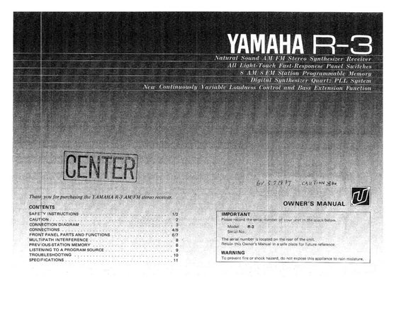 Yamaha R-3 Receiver Owners Manual
