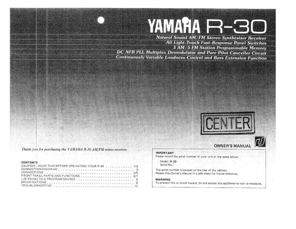 Yamaha R-30 Receiver Owners Manual