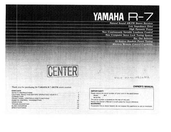 Yamaha R-7 Receiver Owners Manual
