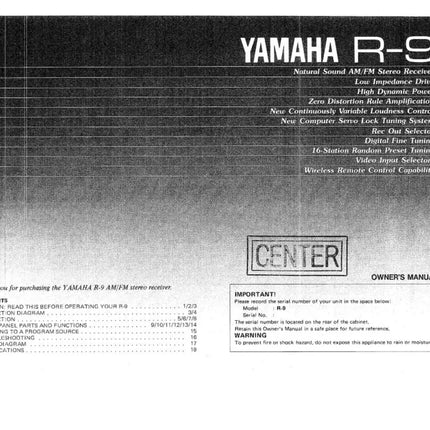 Yamaha R-9 Receiver Owners Manual