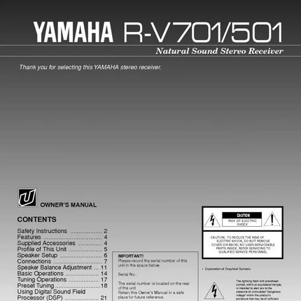 Yamaha R-V501 Receiver Owners Manual