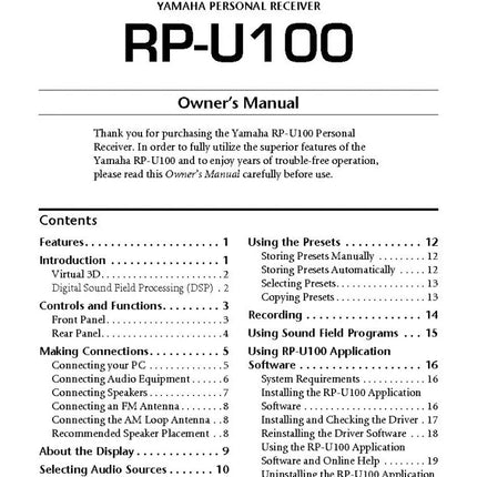 Yamaha RP U100 Receiver Owners Manual