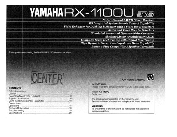 Yamaha RX-1100 U Receiver Owners Manual