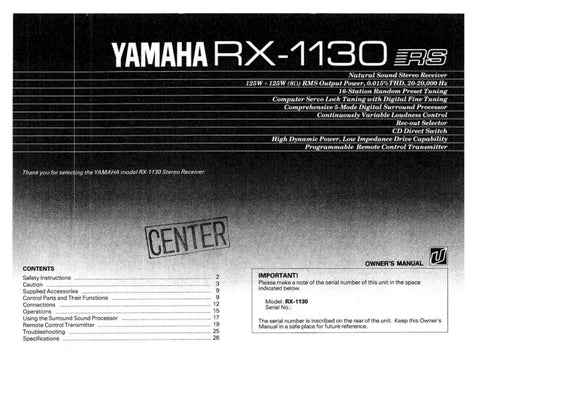 Yamaha RX-1130 Receiver Owners Manual