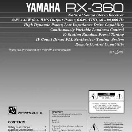 Yamaha RX-360 Receiver Owners Manual