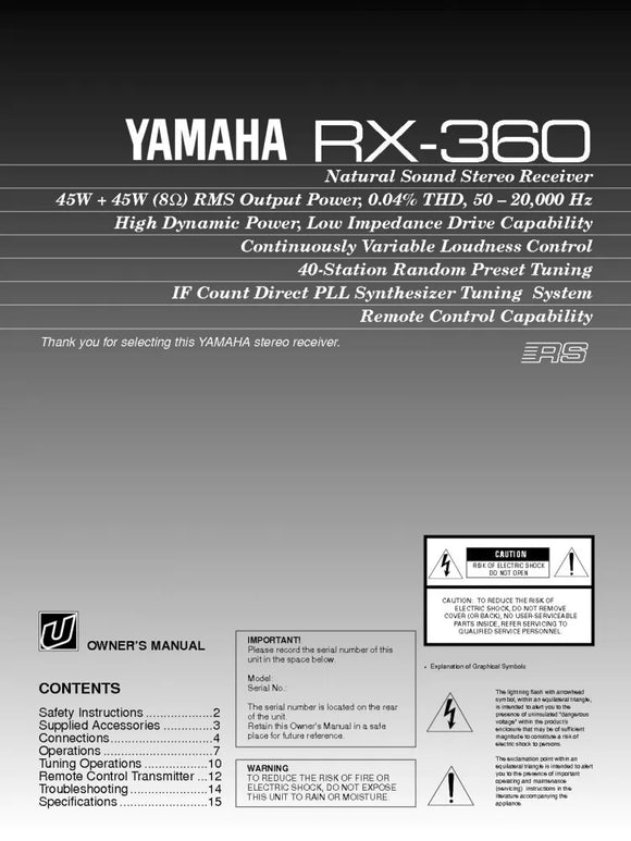 Yamaha RX-360 Receiver Owners Manual