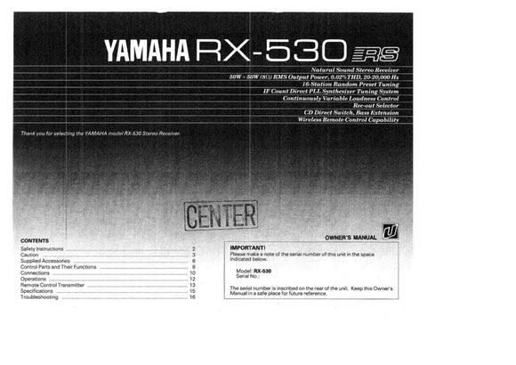 Yamaha RX-530 Receiver Owners Manual