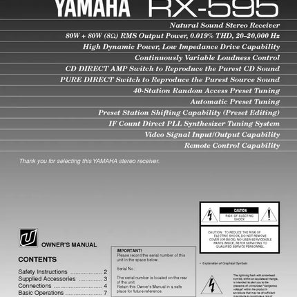 Yamaha RX-595 Receiver Owners Manual