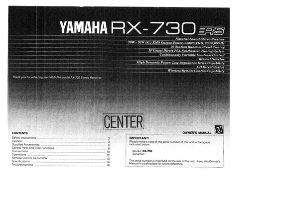 Yamaha RX-730 Receiver Owners Manual