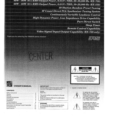Yamaha RX-750 Receiver Owners Manual