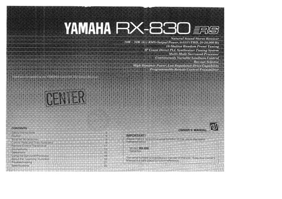 Yamaha RX-830 Receiver Owners Manual