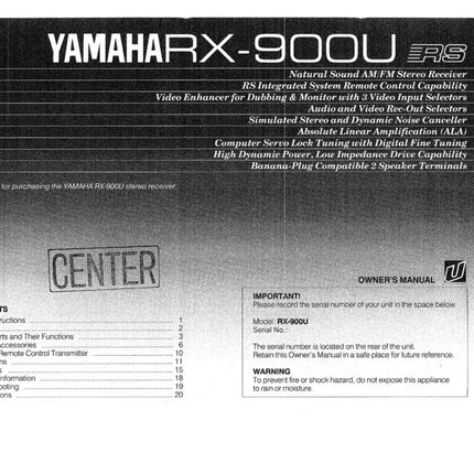 Yamaha RX-900 U Receiver Owners Manual