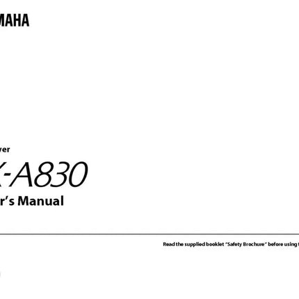 Yamaha RX-A830 Receiver Owners Manual