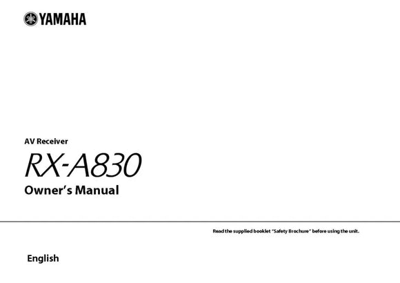 Yamaha RX-A830 Receiver Owners Manual