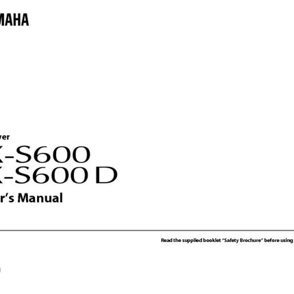 Yamaha RX-S600D Receiver Owners Manual