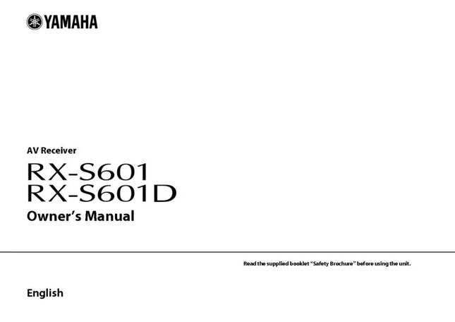 Yamaha RX-S601 RX-S601D Receiver Owners Manual