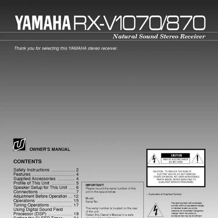 Yamaha RX-V1070 Receiver Owners Manual