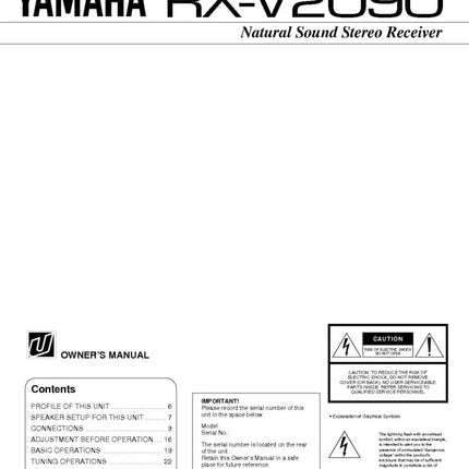 Yamaha RX-V2090 Receiver Owners Manual