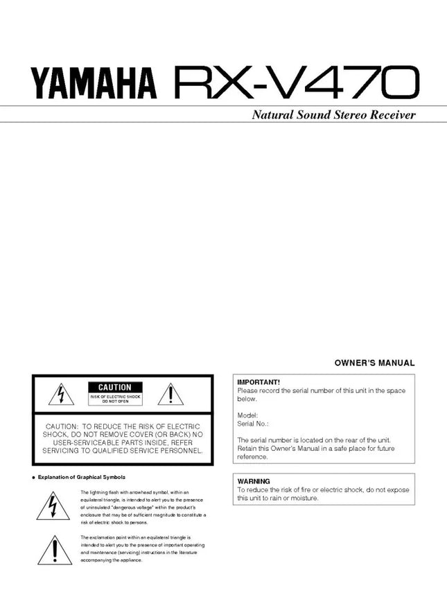 Yamaha RX-V470 Receiver Owners Manual