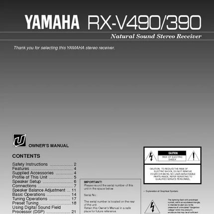 Yamaha RX-V490 Receiver Owners Manual