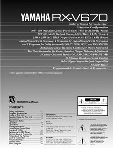 Yamaha RX-V670 Receiver Owners Manual