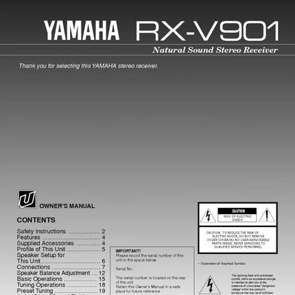 Yamaha RX-V901 Receiver Owners Manual