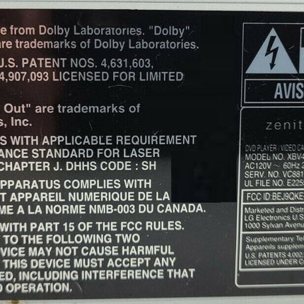 Zenith XBV442 DVD VCR Combo Player Progressive-Scan Silver model