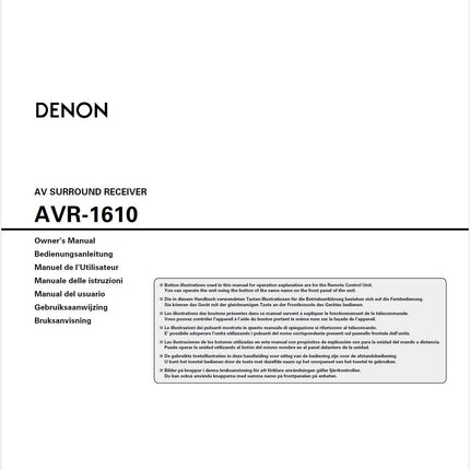 Denon AVR 1610 Receiver Owners Manual