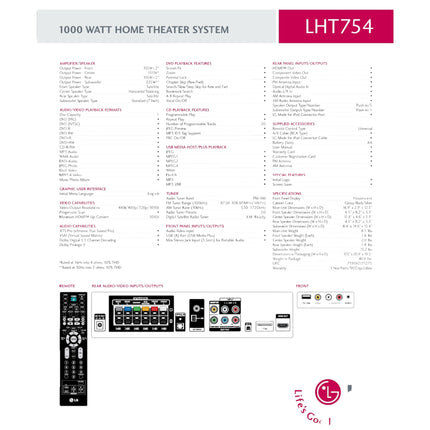 LG LHT754 DVD Home Theater System 1000 watts