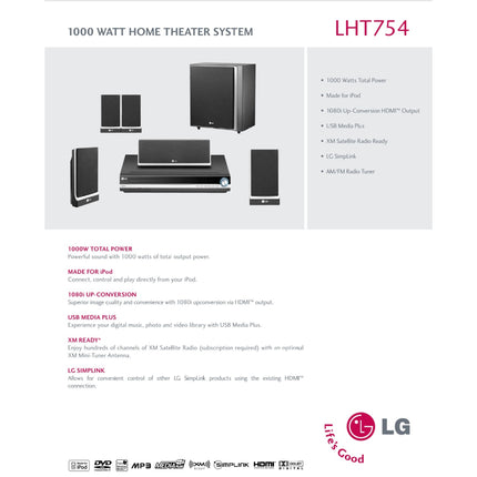 LG LHT754 DVD Home Theater System Surround Sound 1000 watts