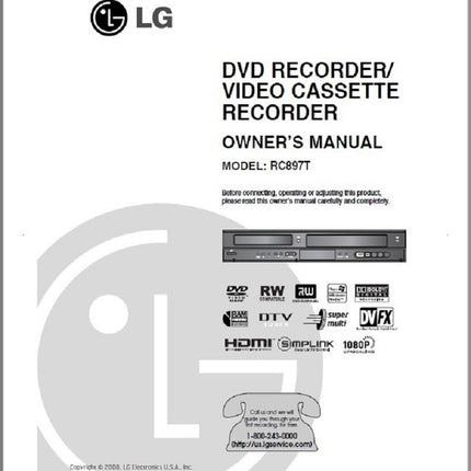 LG RC897T DVD Recorder Paper Printed Manual
