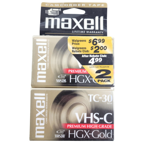 Maxell Blank VHS-C Tape hgx gold 2 pack