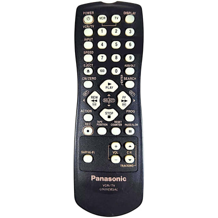 Panasonic VCR/TV universal remote control on a white background