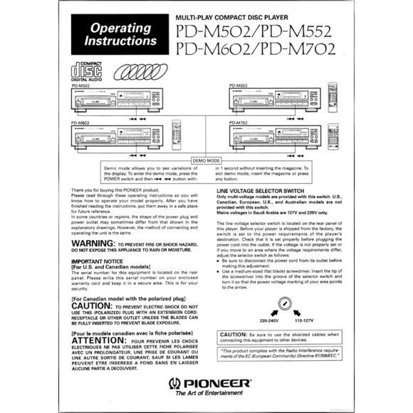 Pioneer PD-M552 Receiver Manual
