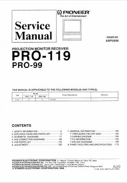 Pioneer PRO-119 Projection Monitor Receiver Service Manual