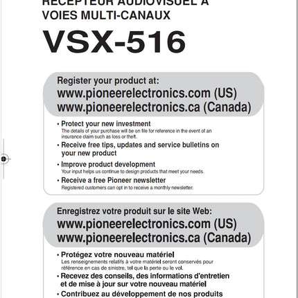 Pioneer VSX-516 Operating Instructions Manual