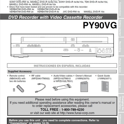 PYE PY90VG DVD Recorder / VCR Combo Owner's Manual