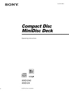 Sony MXD-D40 Minidisc Owners Manual