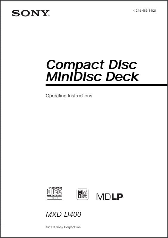 Sony MXD-D400 Minidisc Owners Manual