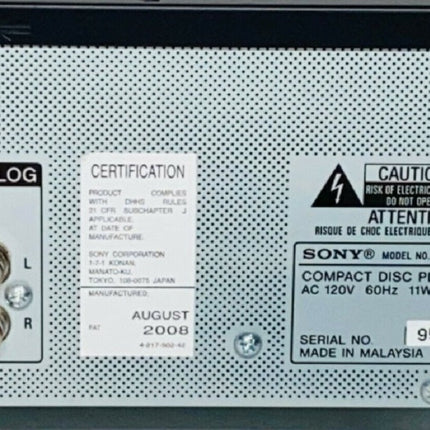 Sony CDP-CE375 5 Disc CD Carousel Changer Back