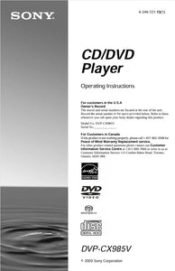 Sony DVP-CX985V CD DVD Player Instruction Manual